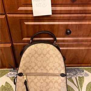 Coach Beige Canvas and Brown Leather Dome Backpack
